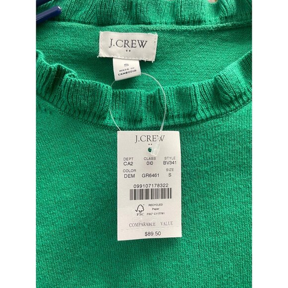 J. Crew Womens Green Ruffled Neck Long Sleeves Sweater Size S - New - Picture 7 of 8